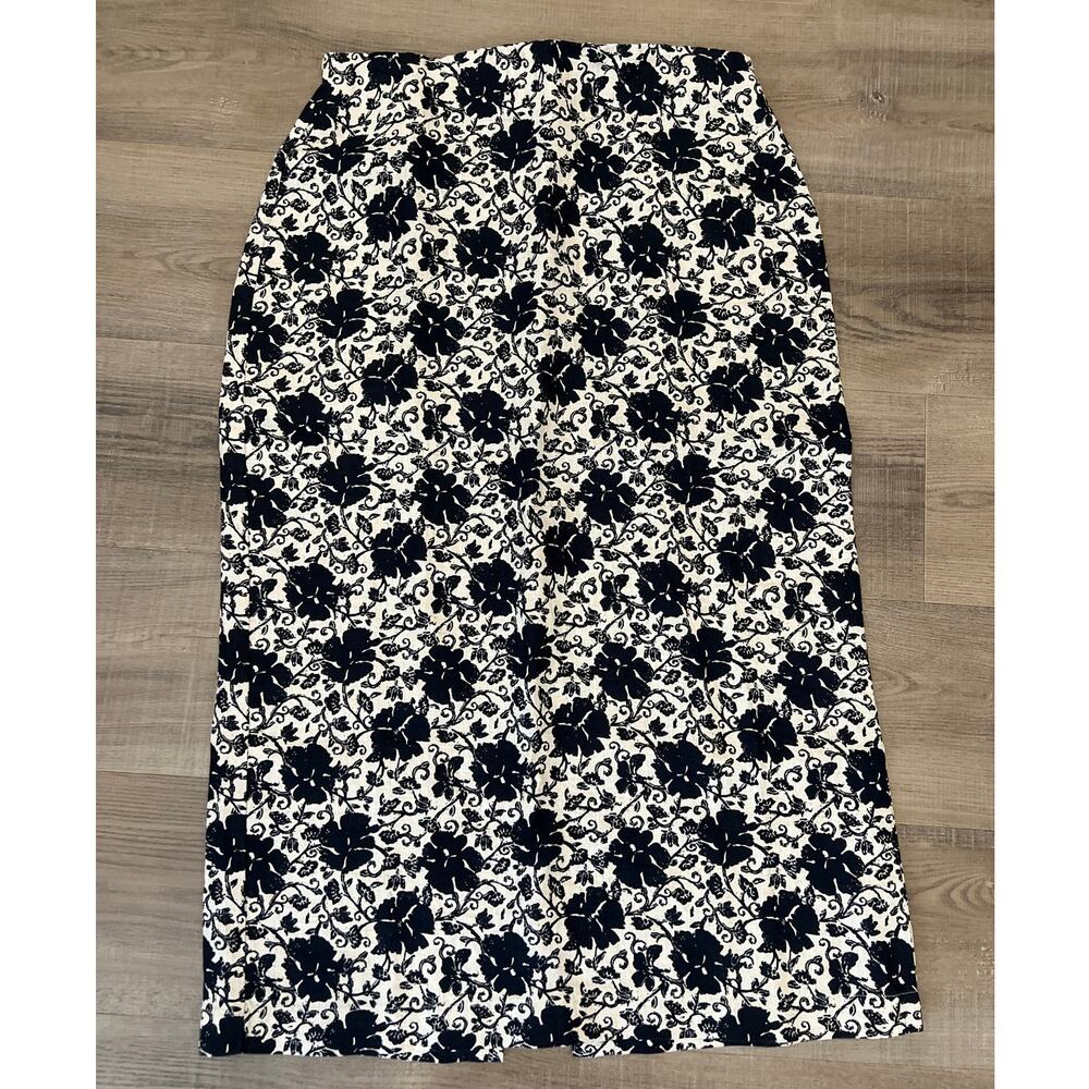 Madewell 100% Linen Black & Tan Dark Floral Midi Skirt